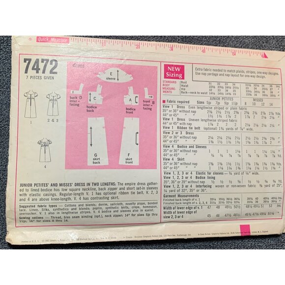 Simplicity Misses Dress Sewing Pattern sz 11JP 7472 - Picture 3 of 3